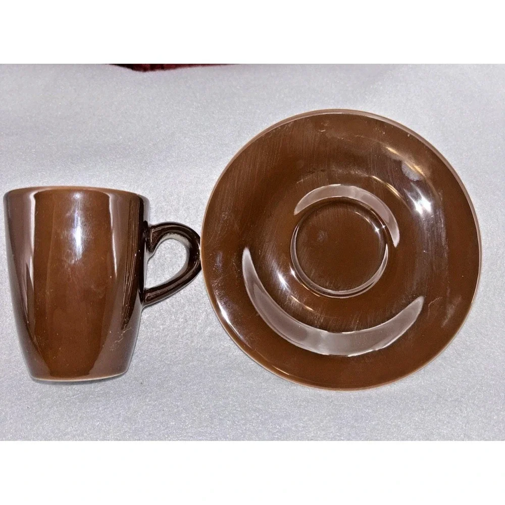 Kahla Germany  Demitasse Espresso Cups & Saucers Brown White Green 3‎ Sets EUC